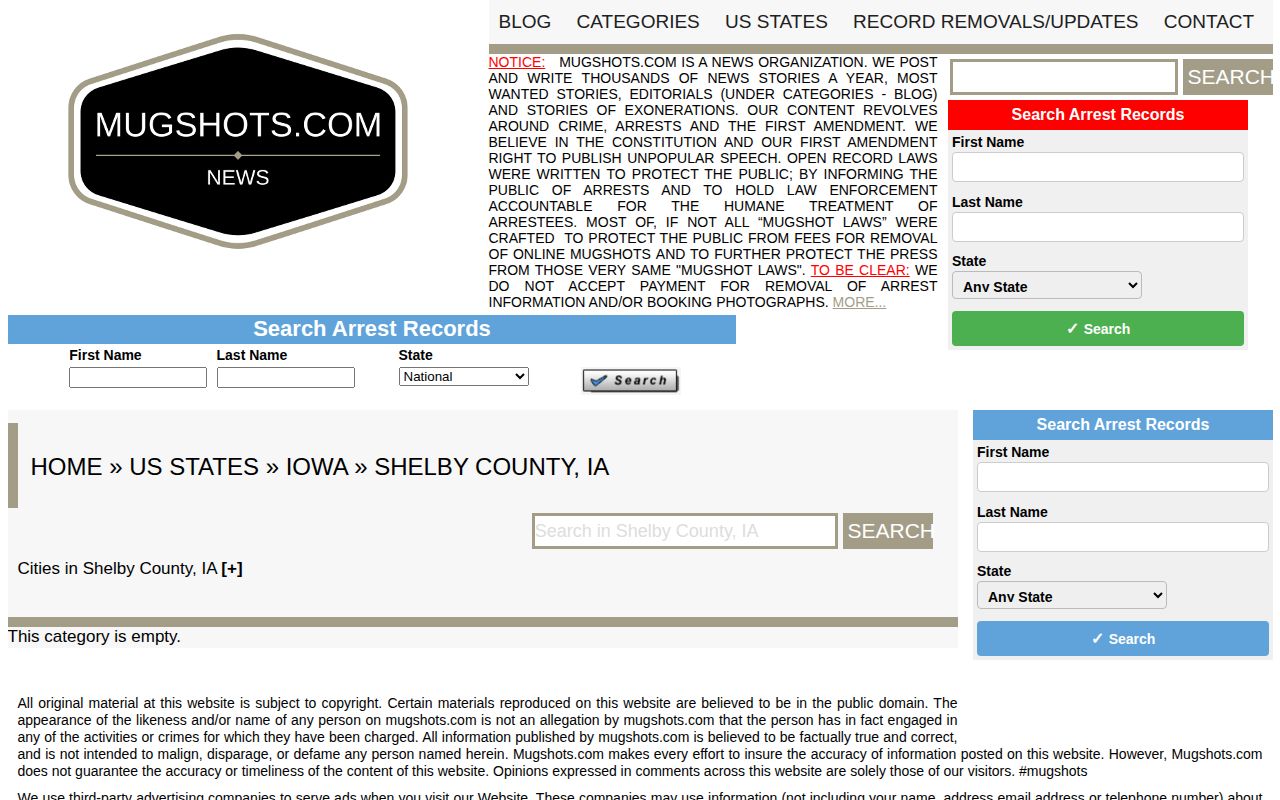 Empty unofficial Mugshots.com Shelby County Iowa category