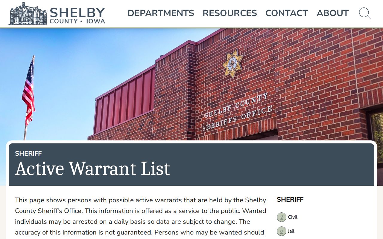 Shelby County possible active warrant instructions and safety warning